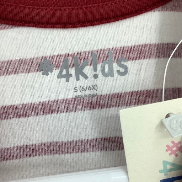 4Kids Girls Small 6/6X Red Cream Striped Crew T Shirt Long Sleeve Cotton M34-2 - Picture 7 of 8